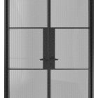 Steel frame glass double doors in a right-hand layout, featuring reeded glass panels and a sleek black finish.